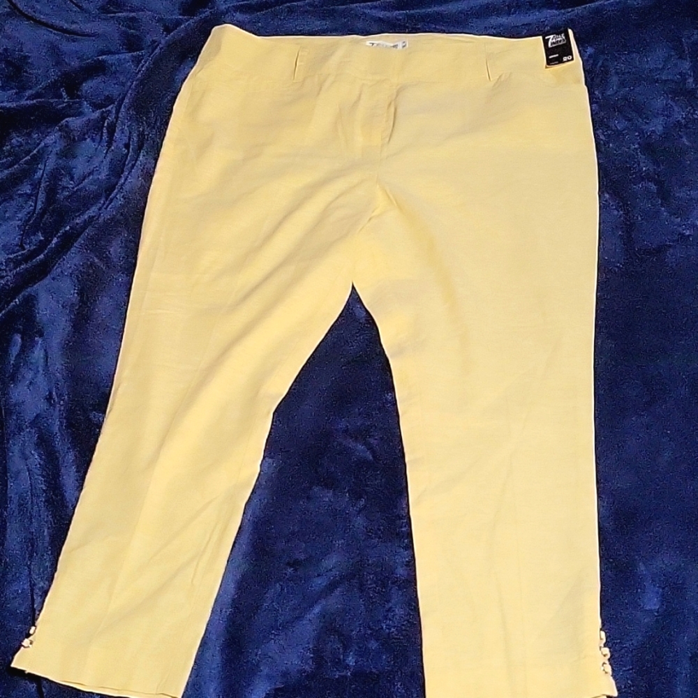 New York & Company Yellow Stretch Ankle Linen Pants